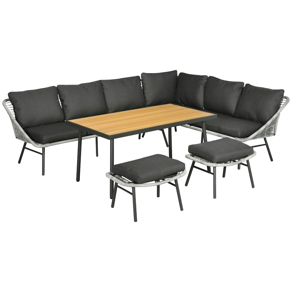 image 1 of Outsunny 5 Piece Rattan Garden Furniture Set with Sofa, Coffee Table, Grey