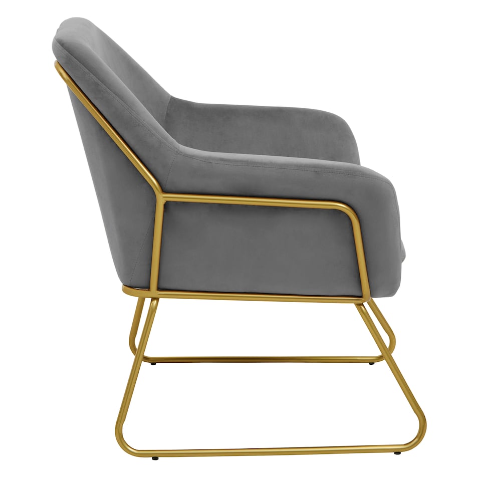 image 1 of Interiors by Premier Grey Velvet Armchair with Gold Legs, Easy Care Velvet Chairs, Indoor Dining with Velvet Dinner Chair