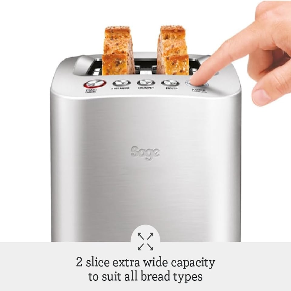 image 1 of Sage The Smart Toast 2-Slice Toaster, 2 Extra-Wide Slots - A Bit More, Lift & Look, Defrost & Bagel Settings - Brushed Aluminium Silver
