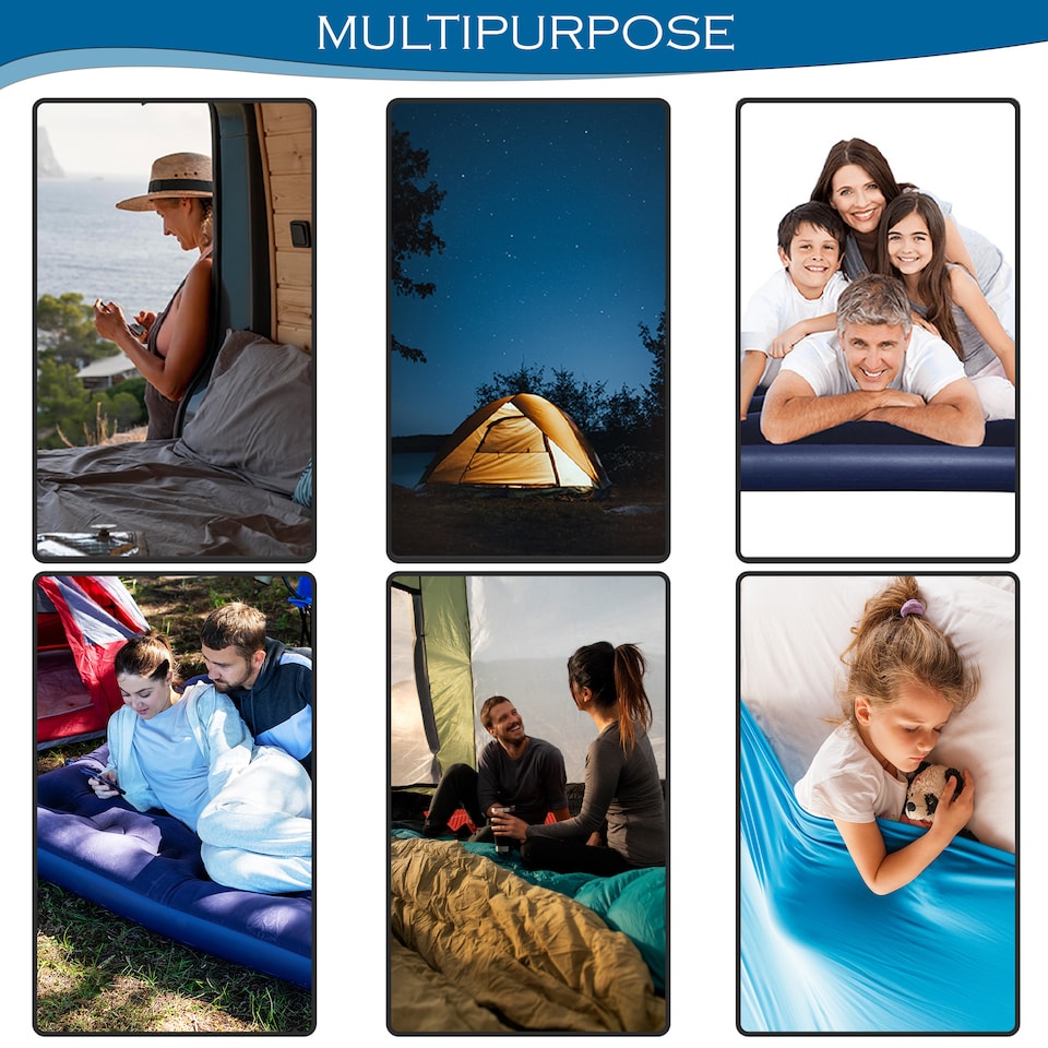 image 1 of Single Flocked Camping Airbed Inflatable Mattress Blow Up Air Bed | Blue | Blue | Single