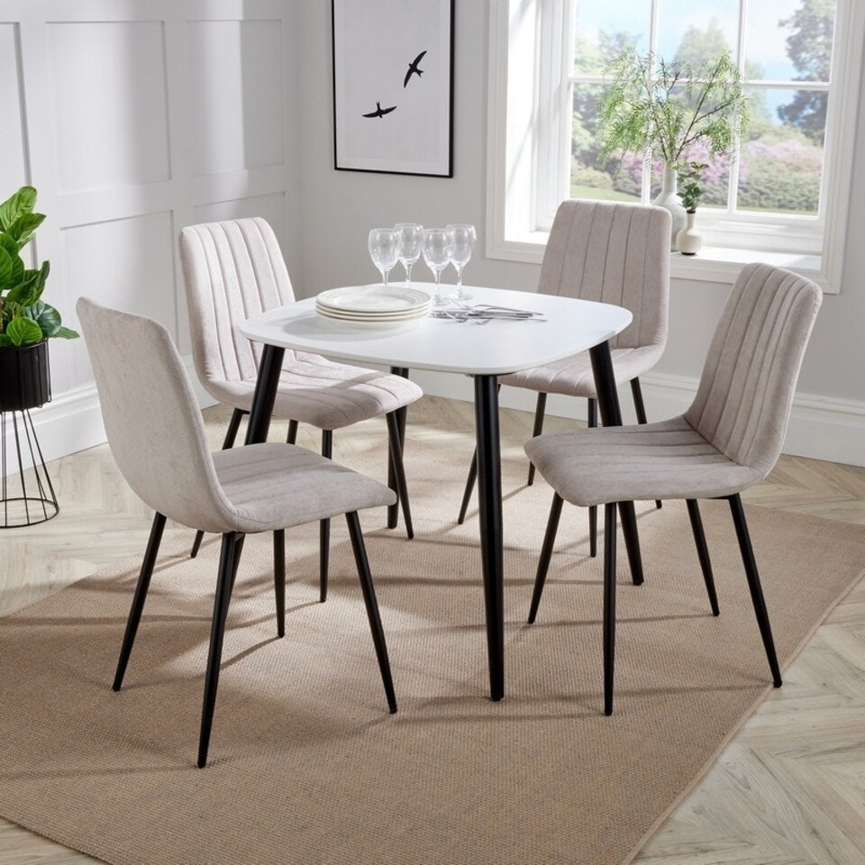 image 1 of Aspen Tapered Legs Square Dining Table with 4 Dining Chairs - White/Black - Flat Packed White