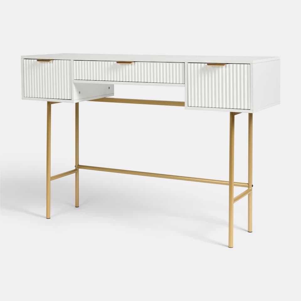 image 1 of OHS Ribbed Dressing Table Vanity Makeup Desk with 3 Drawers | White