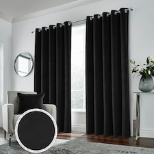 Hampton Black Velvet Curtains 90 x 108 inch (229 x 274 cm) 100% Blackout Eyelet Thermal Noise Reducing Curtains for Bedroom and Living Room