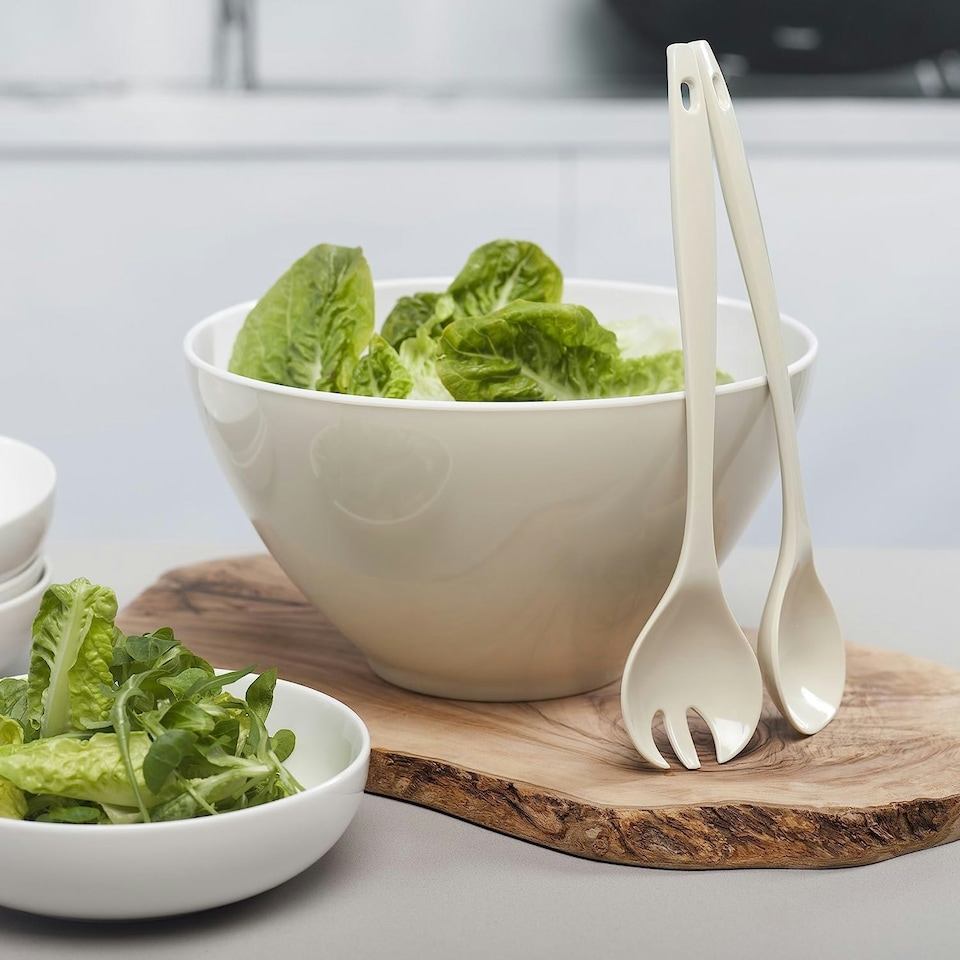 image 1 of Zeal Melamine Salad Bowl & Salad Servers Set, Duck Egg Blue Cream | Cream