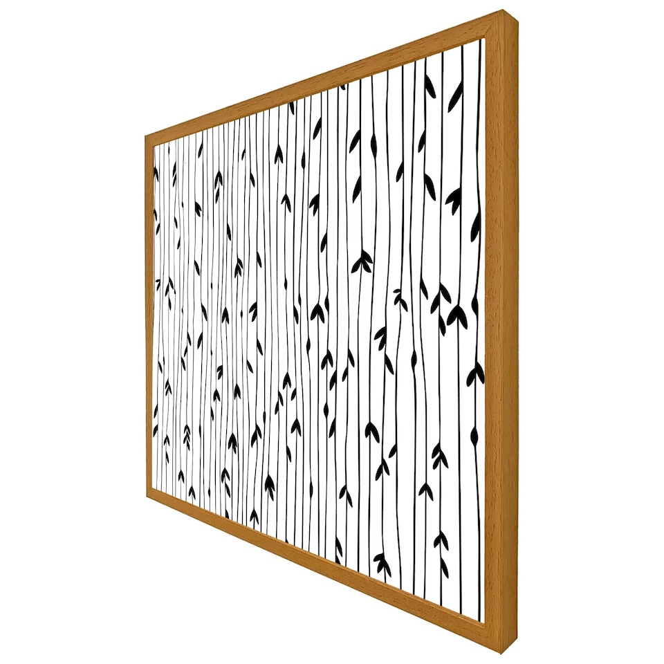 image 1 of Sketchy leaves scattered on hand drawn lines on white background (Picture Frame) Grey | L