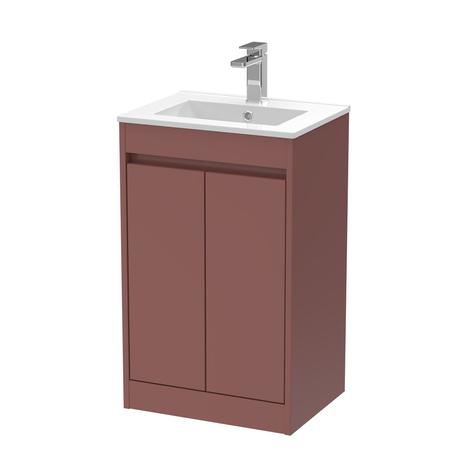 image 1 of Balterley Chartley Contemporary Floor Standing 2 Door Vanity Basin Unit, Minimalist Basin, 500mm, Smoked Red