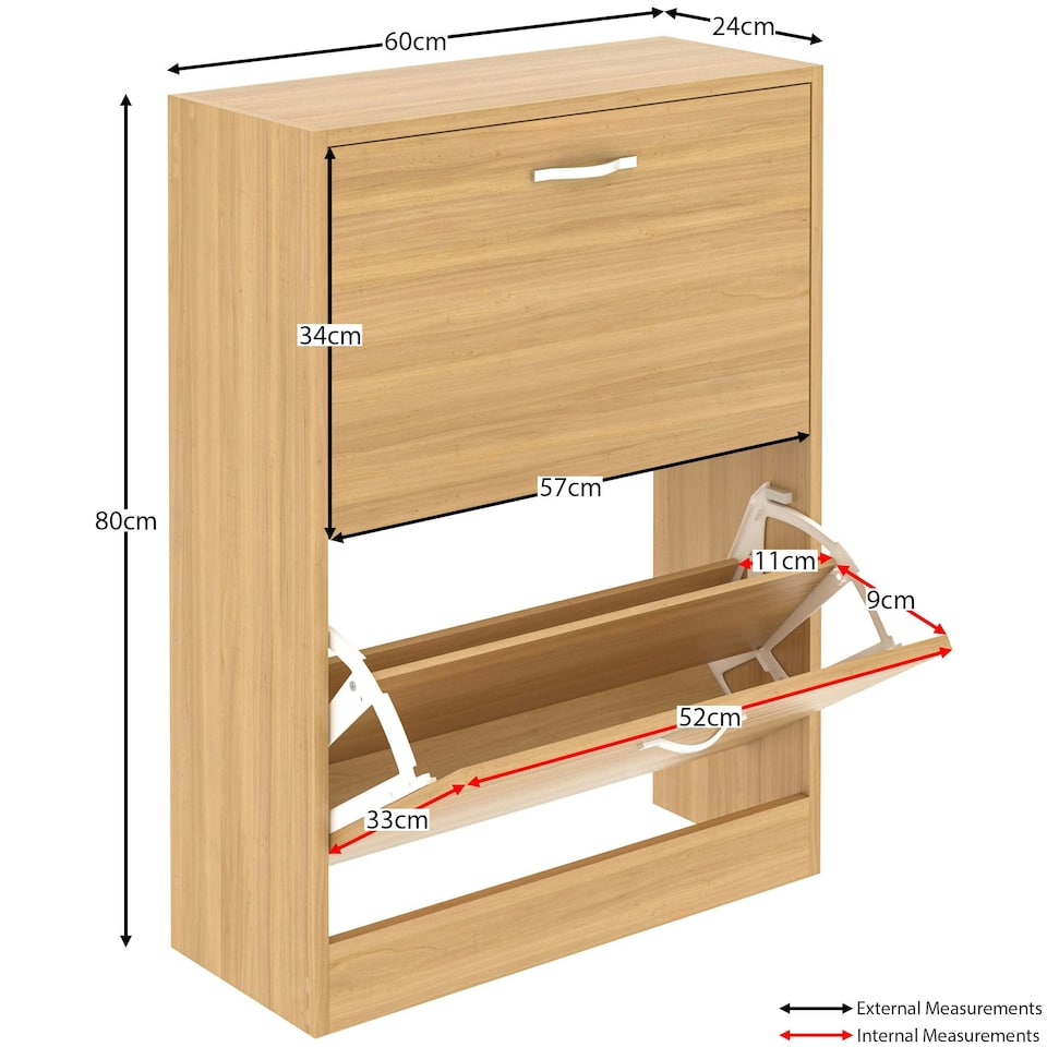 image 1 of Vida Designs 2 Drawer Shoe Cabinet Shoe Rack Storage Cupboard, Pine