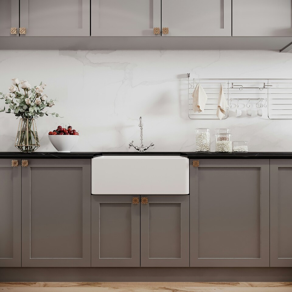 image 1 of 595mm - Single Bowl Fireclay Butler Kitchen Sink -  Overflow, Mixer Tap  & Waste
