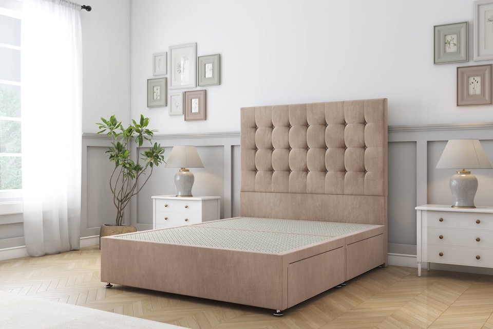 image 1 of Sloomy Alabama Mink Naples Divan Bed Base 2 Drawers Same Side With 54 Inch Floor Standing Headboard | Brown | Mink | King | 1