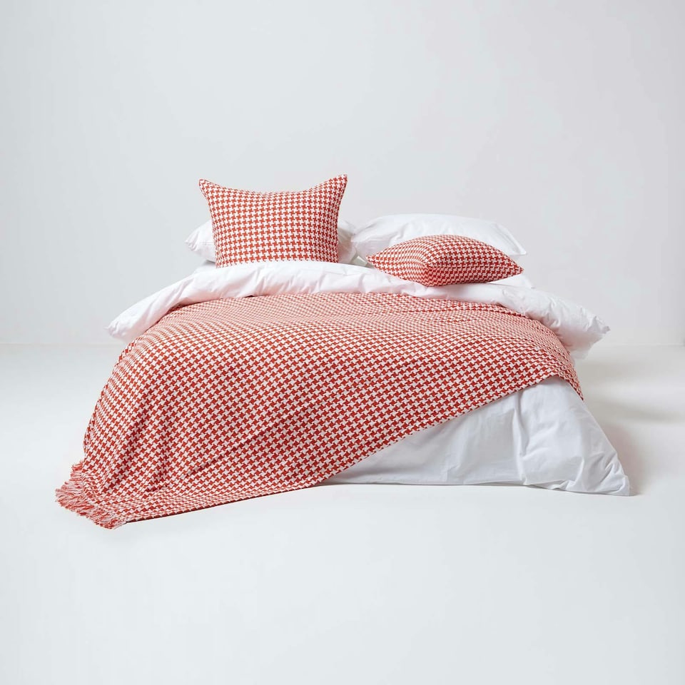 image 1 of Homescapes Houndstooth Cotton Cushion Cover Orange - 60 x 60 cm | Orange | Orange | 60 x 60 cm