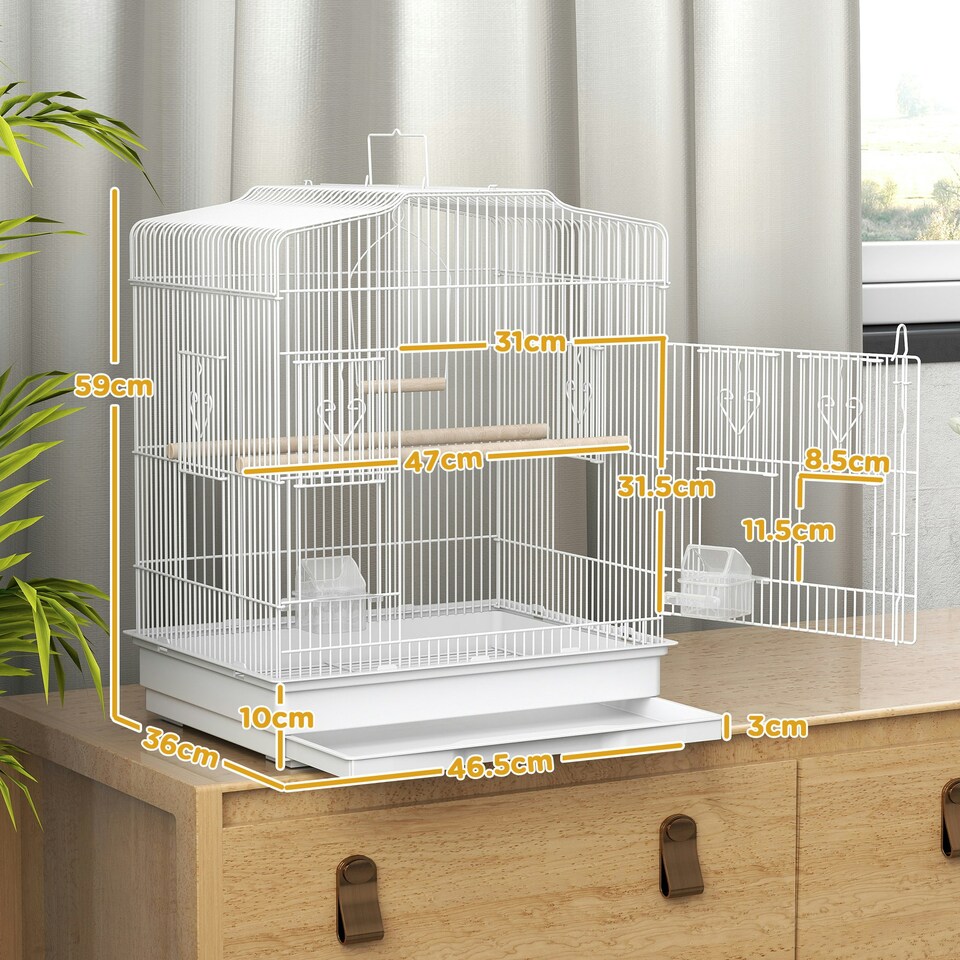 image 1 of PawHut 59cm Large Bird Cage with Perches, Food Bowls, Swing