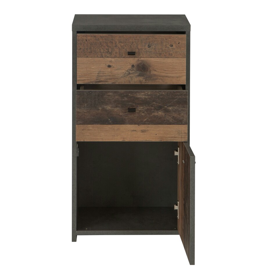 image 1 of Best Chest Storage Cabinet 2 Drawers 1 Door in Concrete Optic Dark Grey/Old - Wood Vintage