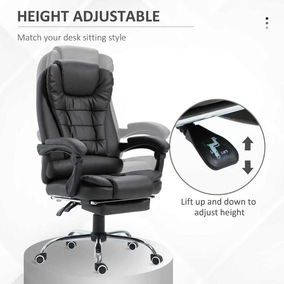 image 1 of HOMCOM PU Leather Executive Office Chair with Retractable Footrest, Brown