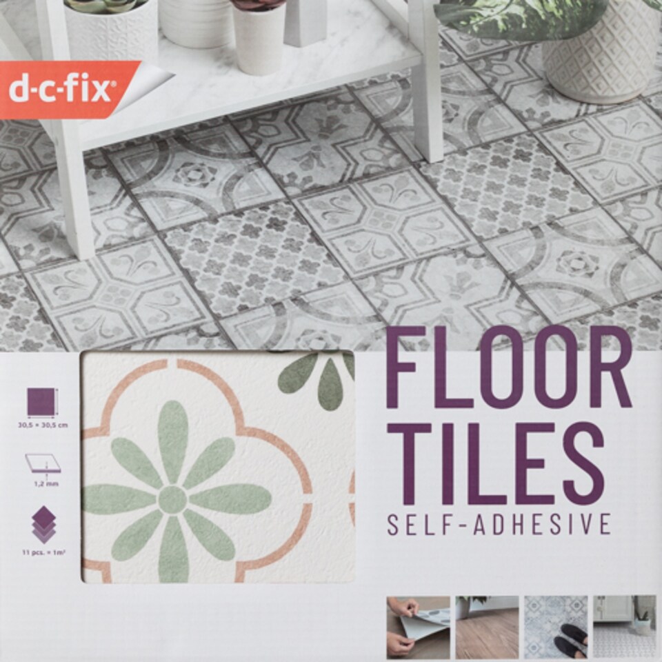 image 1 of d-c-fix Olive Petals 30.48 x 30.48cm Self-adhesive Vinyl Floor Tiles Pack 33 | 3sqm