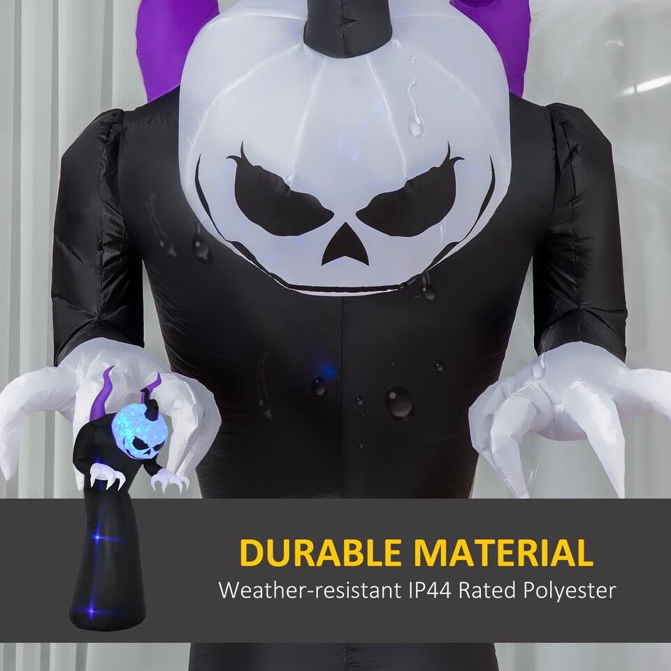image 1 of Outsunny 7ft Inflatable Halloween Ghost with Horns, Blow-Up Outdoor LED Display with Flame Effect for Garden, Lawn, Party, Holiday