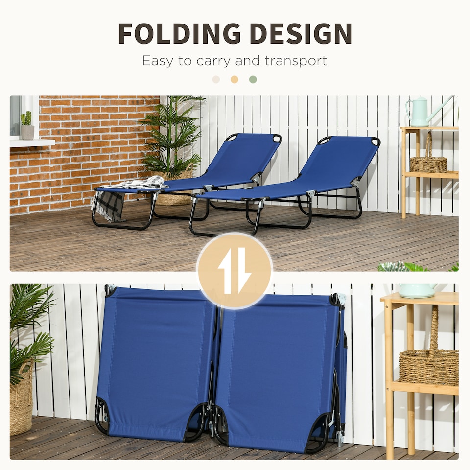 image 1 of Outsunny Folding Sun Loungers Set of 2 with Adjustable Backrest, Blue