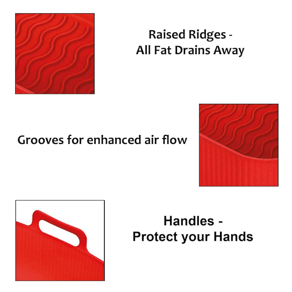 image 1 of SPARES2GO Rectangular Non-Stick Silicone Basket Drawer Liners for Air Fryer (Pack of 2, Red)