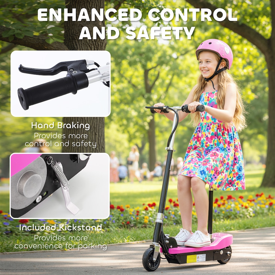 image 1 of HOMCOM Foldable Powered Scooter 120W w Adjustable Seat and Brake | Pink
