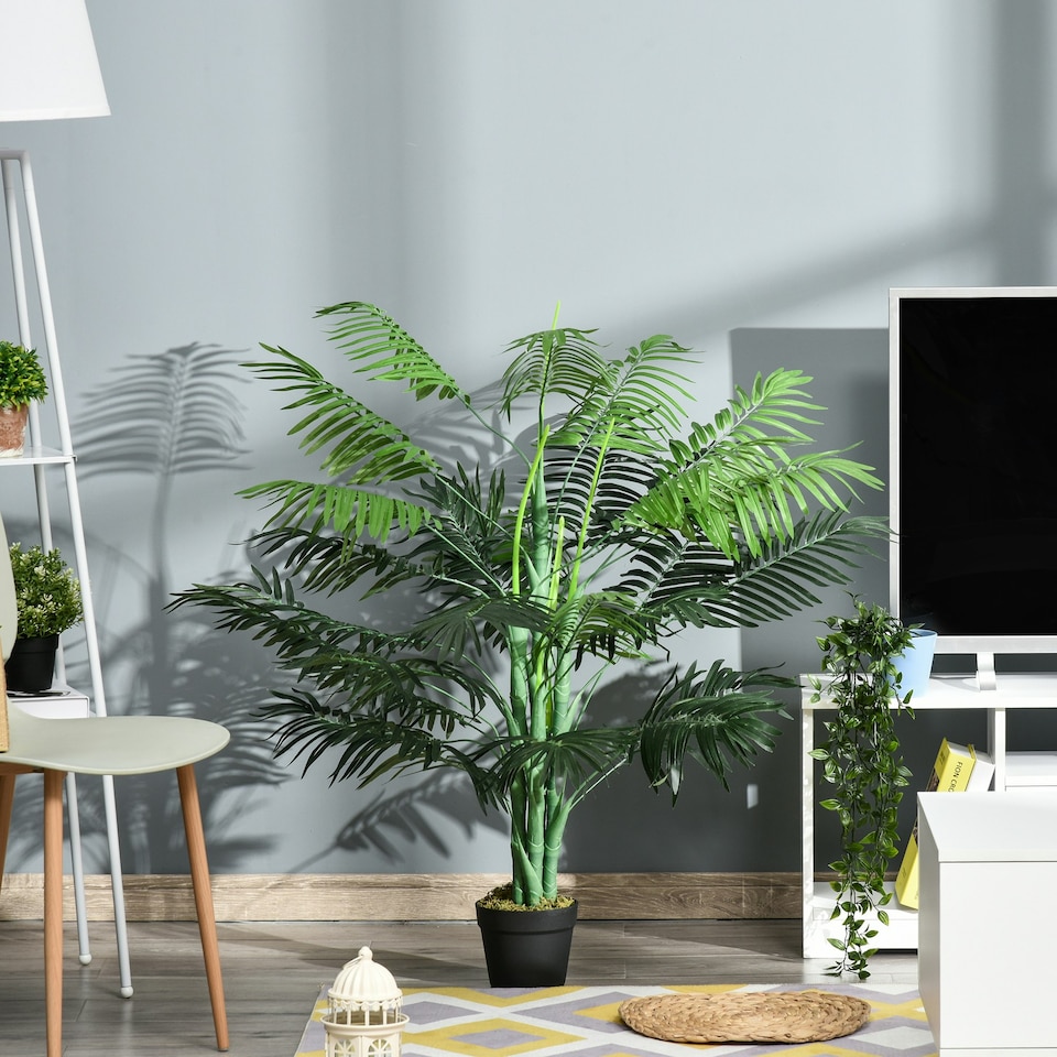 image 1 of Outsunny 125cm/4FT Artificial Palm Plant, Decorative Tree with Pot
