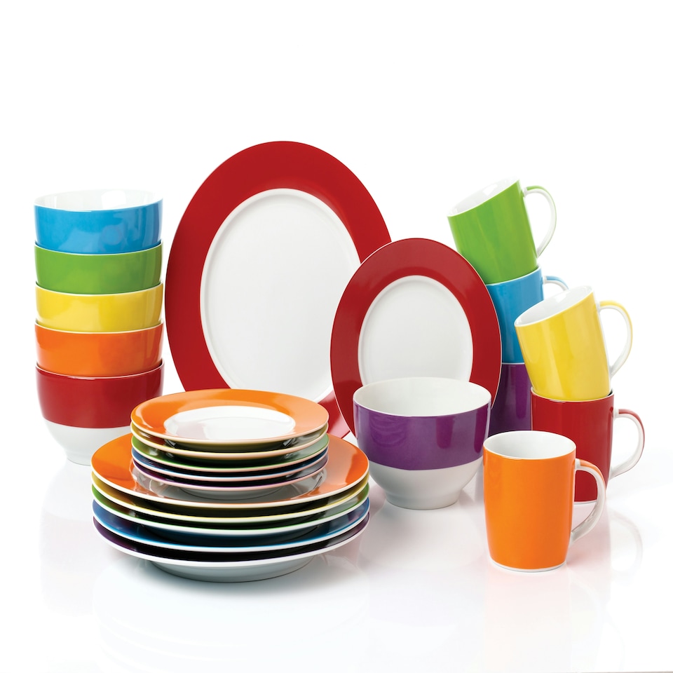 image 1 of 24pc Colour Band Dinner Set