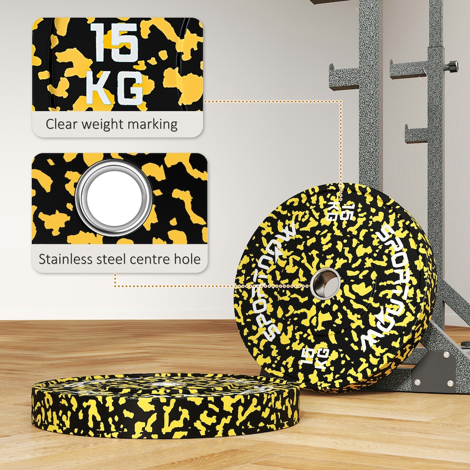 image 1 of SPORTNOW Olympic Weight Plates with 5cm Holes for Weight Lifting | Yellow | Not provided