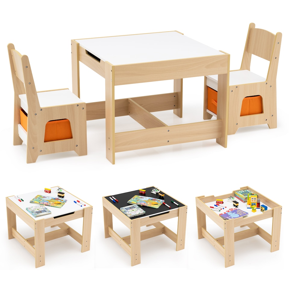 image 1 of COSTWAY Kids Table and Chairs Set Wooden Table Natural