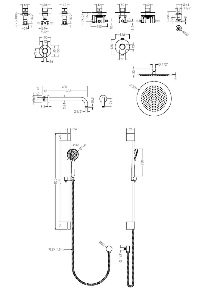 image 1 of Balterley Pride Concealed Shower Valve Set - Slide Rail Kit - A355