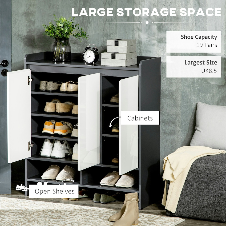 image 1 of HOMCOM Storage Cabinet with High Gloss White Doors for 19 Pairs