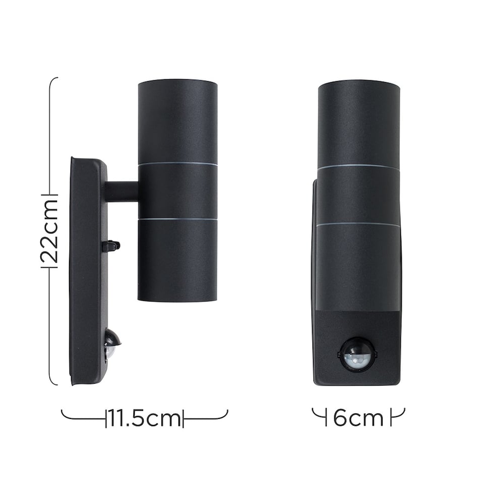 image 1 of ValueLights Black PIR Outdoor Wall Up-Down Light with 5W Cool White Bulb | Black