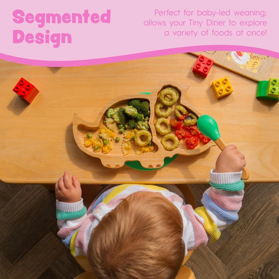 image 1 of Tiny Dining Bamboo Dinosaur Baby Weaning Plate & Fork Set - Black
