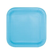 Powder Blue Square Paper Plates 17cm - Pack of 16