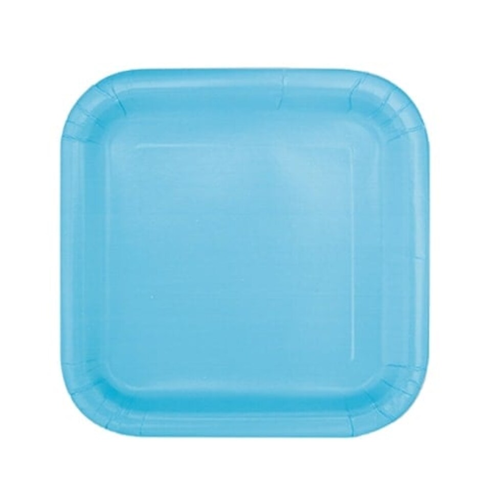 Powder Blue Square Paper Plates 17cm - Pack of 16