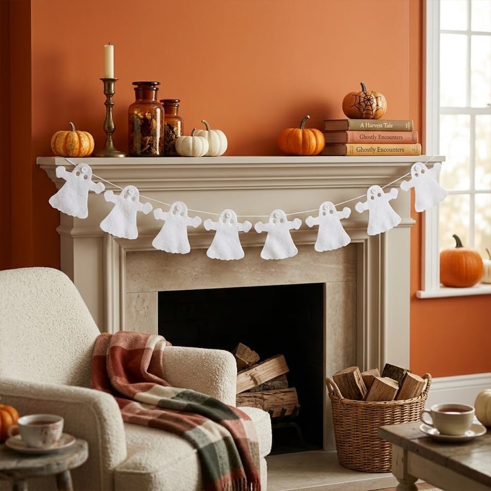 image 1 of Ghost White Paper Garland Halloween Hanging Decoration 3m