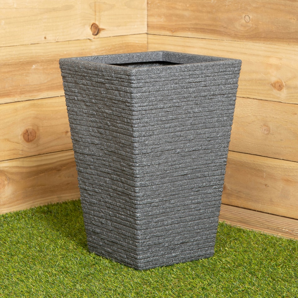 image 1 of 45cm Tall Plastic Ash Grey Slate Effect Garden Patio Trough