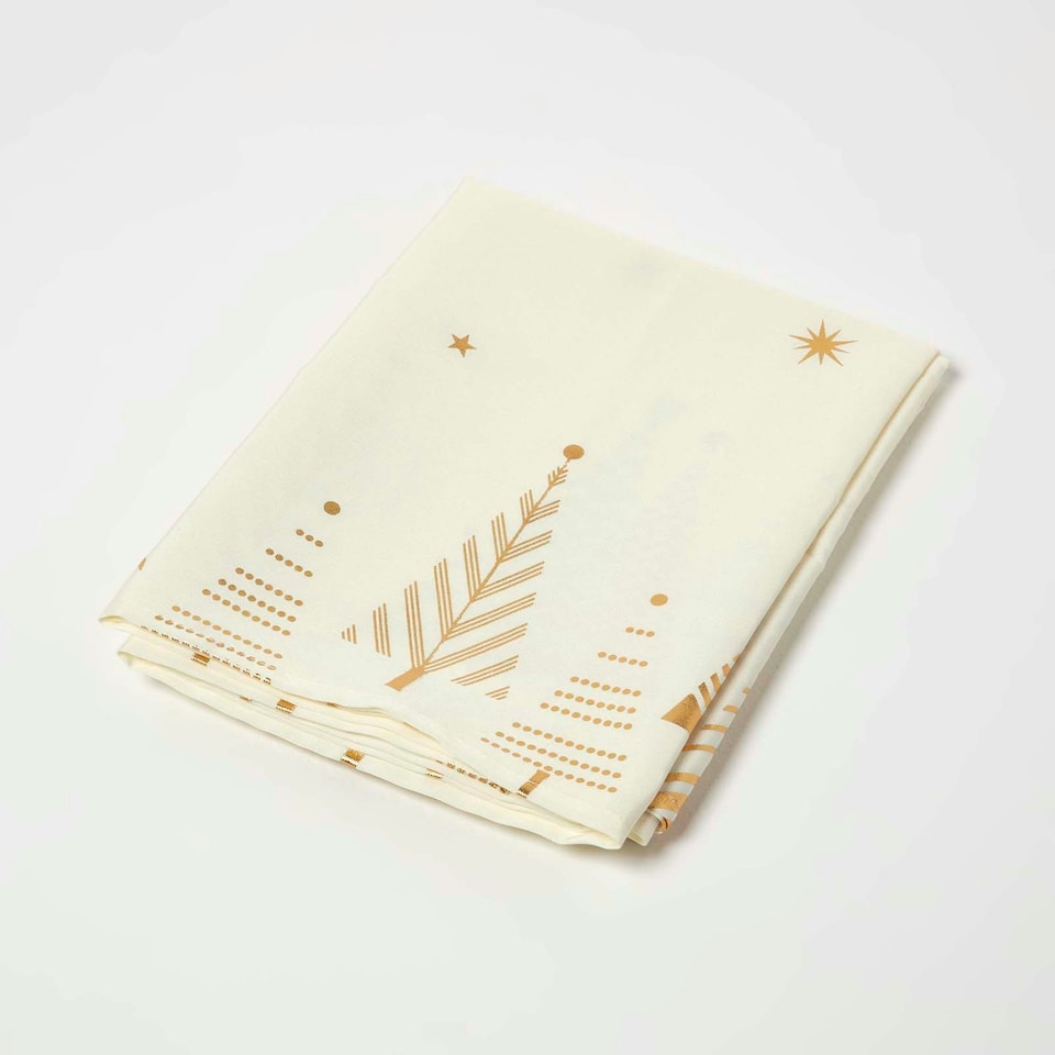 image 1 of Homescapes Gold Tree Christmas Table Cloth - 132 x 178 cm Gold
