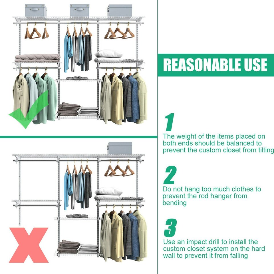 image 1 of COSTWAY Wall Mounted Closet System Organizer Rack Hanging Rod Silver | One Size