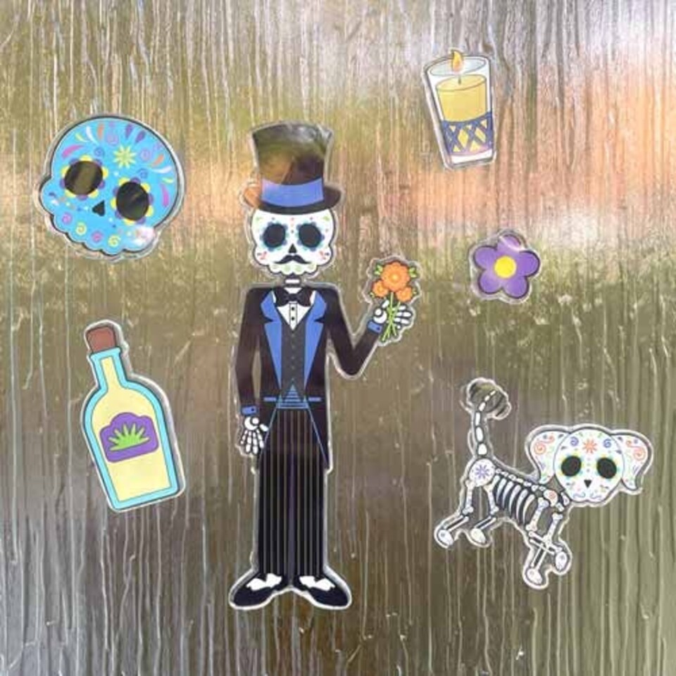 image 1 of Assorted Day of The Dead Halloween Gel Stickers Window Decorations