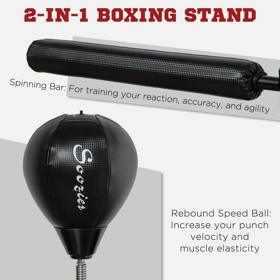 image 1 of SPORTNOW Adjustable Speed Bag with Stand, Reflex Bar Black