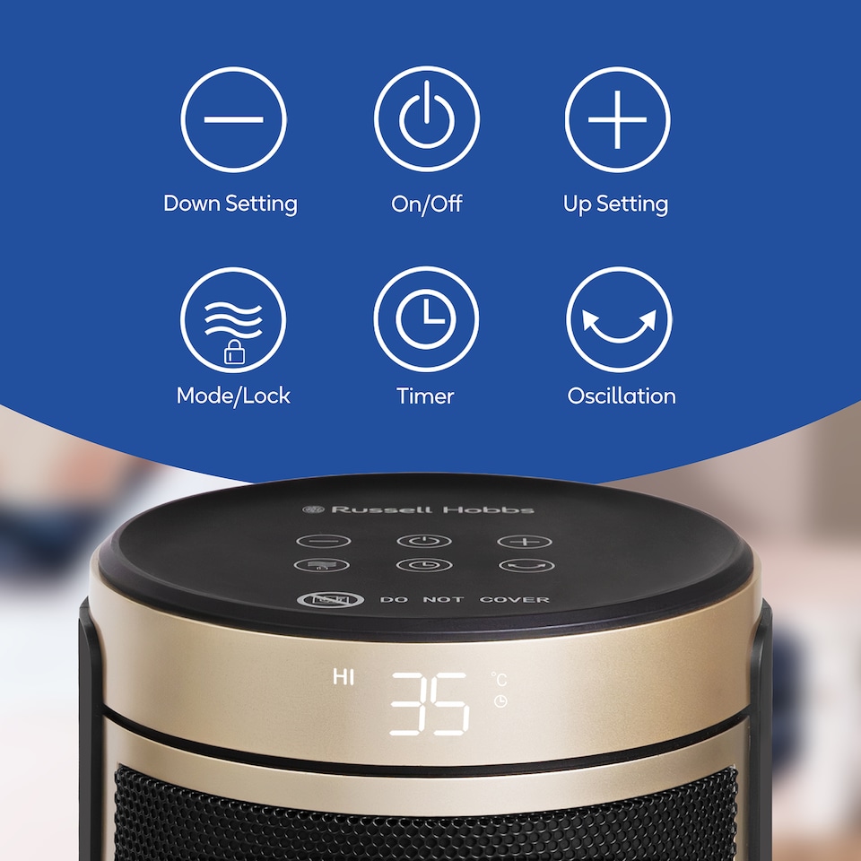 image 1 of Russell Hobbs RHCH2002G Space Heater in Black & Gold Round 1500W Portable Electric Heater