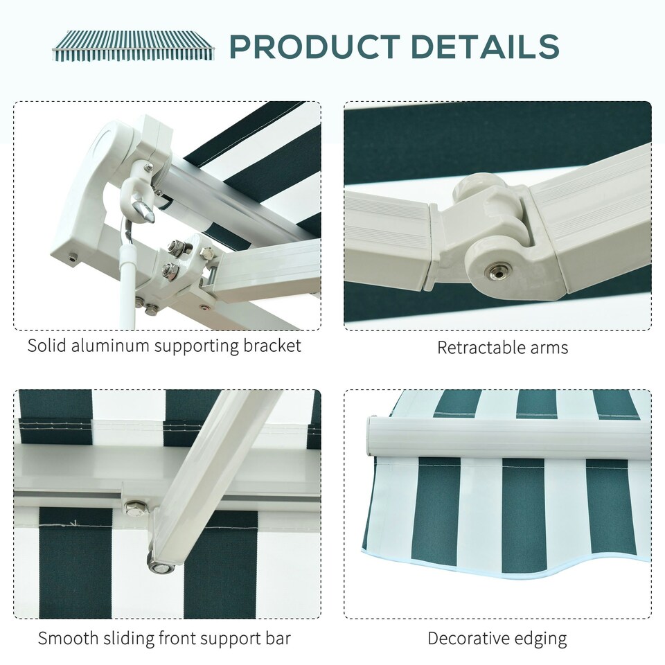 image 1 of Outsunny Garden Sun Shade Canopy Retractable Awning, 3 x 2.5m, Green and White 