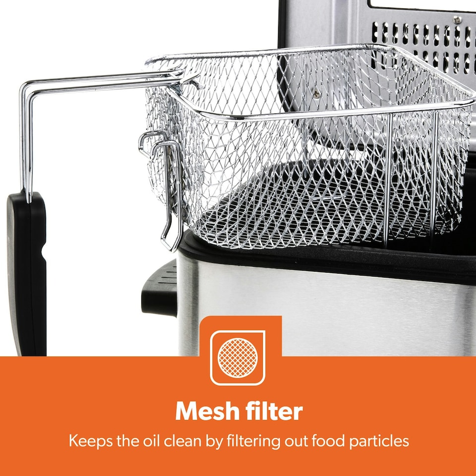 image 1 of GEEPAS Deep Fat Fryer, 900W | 1.5L Stainless Steel Fryer with Viewing Window, Silver