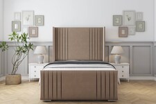 Sloomy Camden Mink Plush Bed Frame With 50" Upholstered Wingback Headboard 5' King
