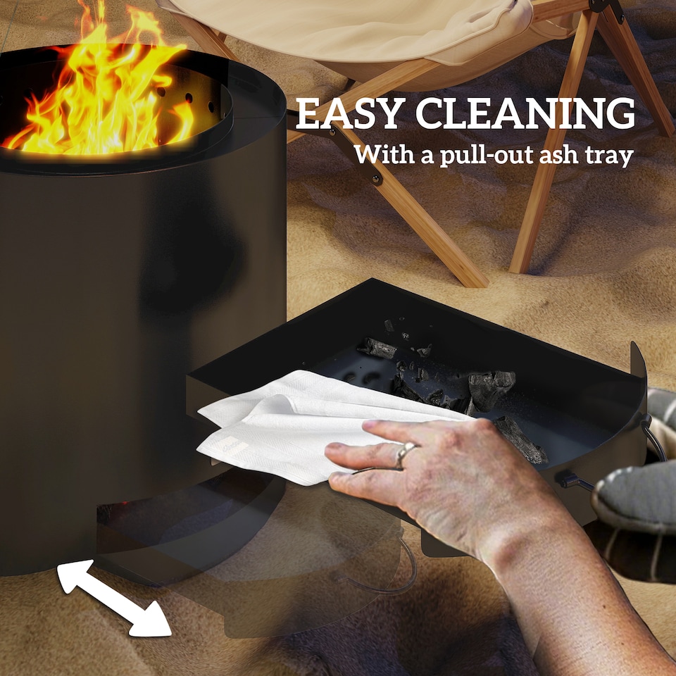 image 1 of Outsunny Outdoor Round Fire Pit with Ash Tray and Fire Poker, Black