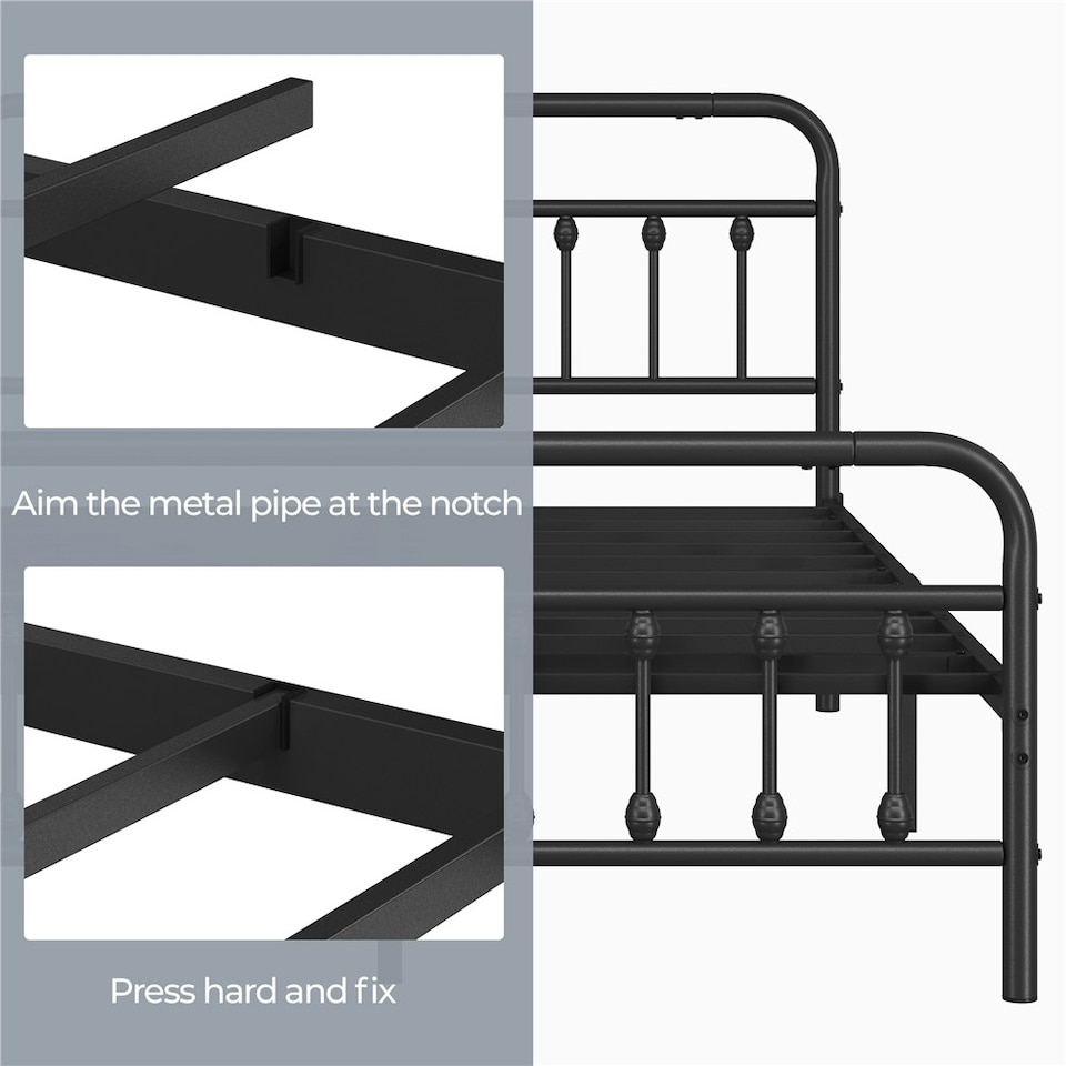 image 1 of Yaheetech 4ft6 Double Vintage Iron Platform Bed with High Headboard Black