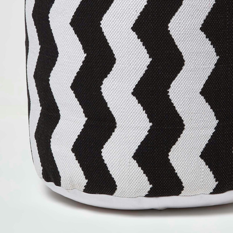 image 1 of Homescapes Circular Cube Bean Footstool with Black and White Chevron Pattern