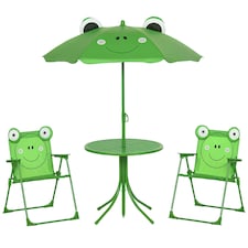 Outsunny Foldable Patio Kids Metal Picnic Table w Frog Umbrella Green 4-piece