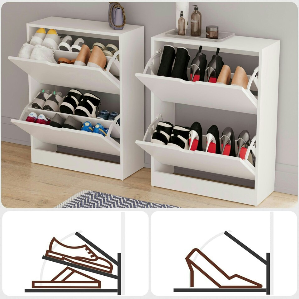 image 1 of Vida Designs 2 Drawer Shoe Cabinet Shoe Rack Storage Cupboard, 100% FSC, White