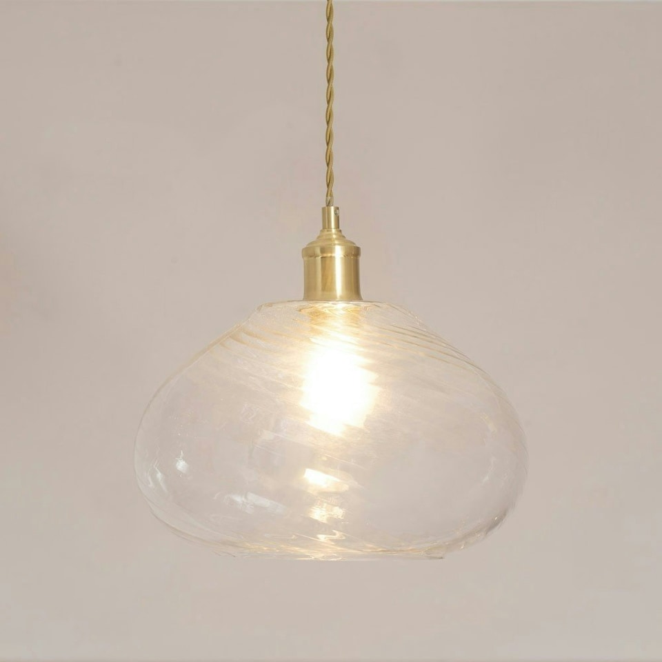image 1 of ValueLights Corinne Twill Spiral Bulbous Clear Glass Easy Fit Pendant Lamp Shade with Bulb Multi