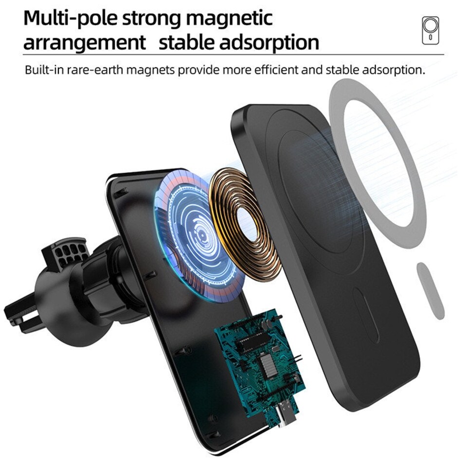 image 1 of Black Wireless Magnetic Mobile Phone Car Charger & Vent Mount