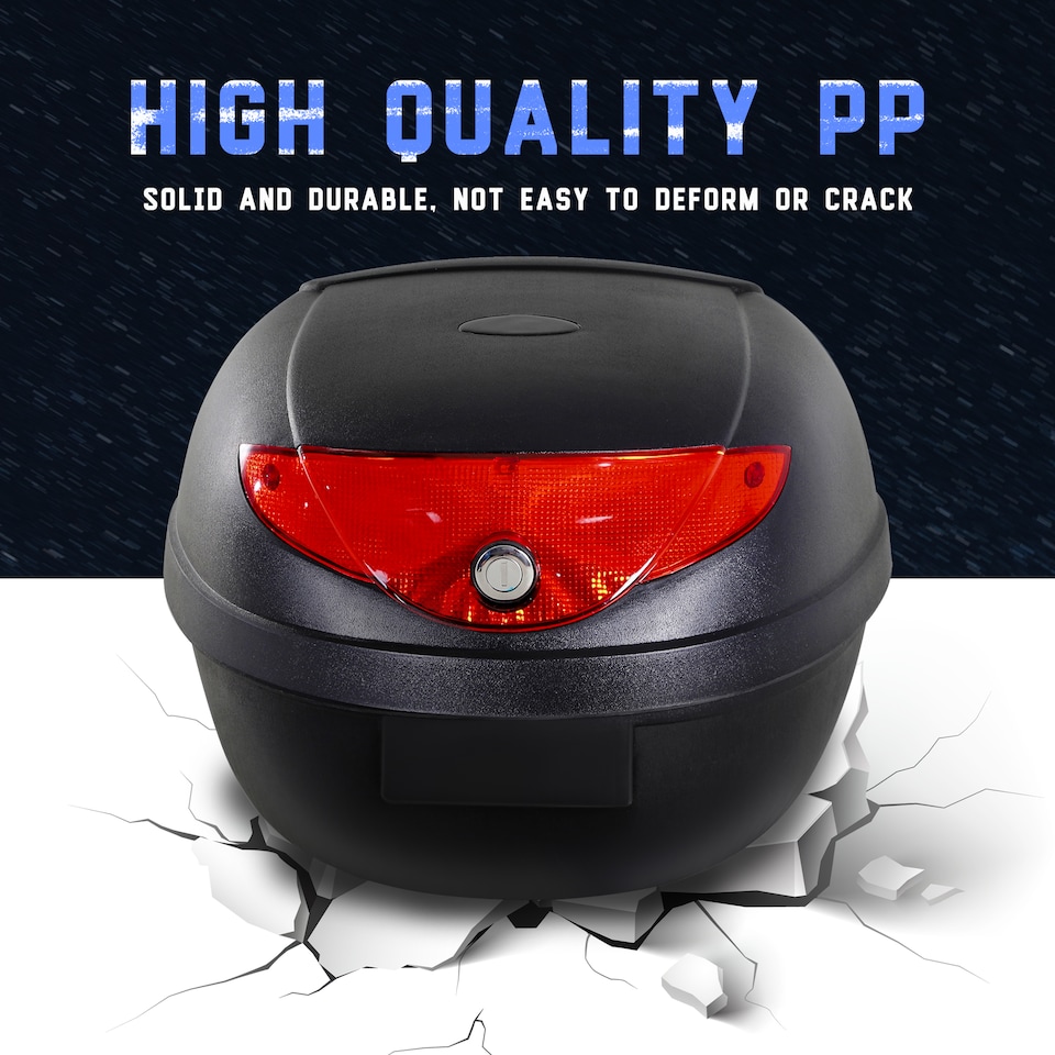 image 1 of HOMCOM 24L Motorcycle Trunk Hard Tail Bike Top Box Rack Mount Luggage Helmet Storage Carrier Case Universal Scooter w/Keys & Plate